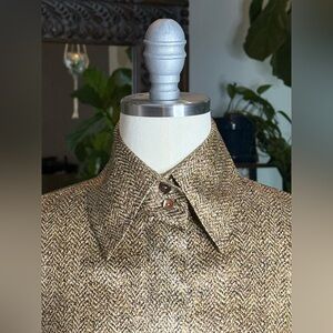 Vintage Anne Klein Silk Herringbone Blouse w/ 70s Pointed Collar (Size 2)